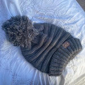 Gray Beanie With Fluff Ball